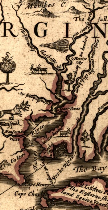 Part of a map of colonial Virginia
